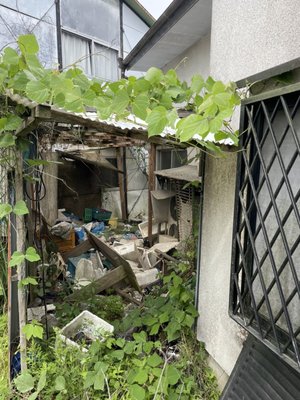 建物裏の大量ごみ片付けの施工前