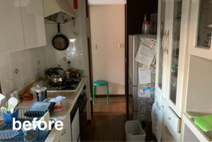 日用品や調理器具の搬出作業の施工前